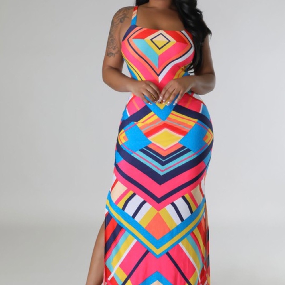 Multicolor Geometric Maxi Dress